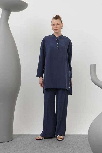 Puane Judge Collar Button Detail Trouser Suit
