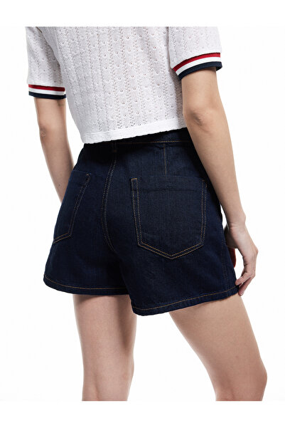 Koton Pamuklu Düğme Detaylı Cepli Asimetrik Denim Mini Şort Etek