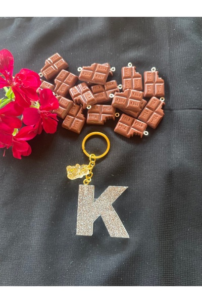 Bellinzona Silver Glitter Teddy Bear Detailed K Letter Keychain and Bag Charm