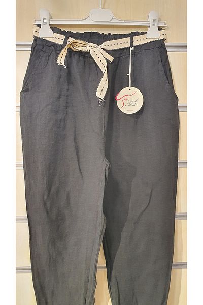 Park Moda Italian Linen Trousers Plain Pattern with Belt