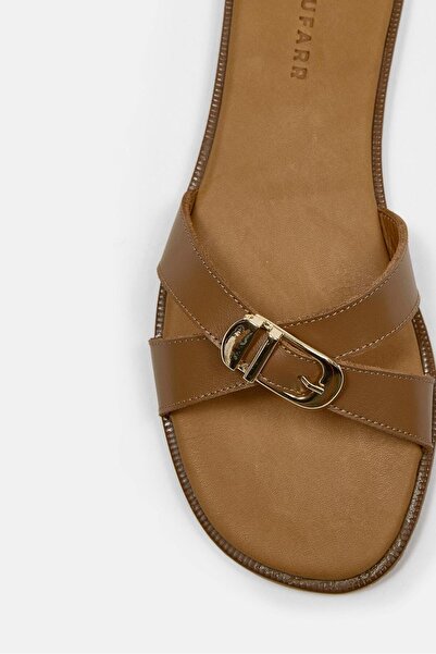 NILUFARR Γυναικείες παντόφλες Mazzeo Tan από γνήσιο δέρμα