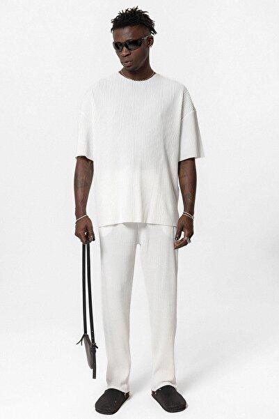 VAMOSCLO بدلة عثمانية أساسية كبيرة الحجم ذات رقبة دائرية باللون الأبيض