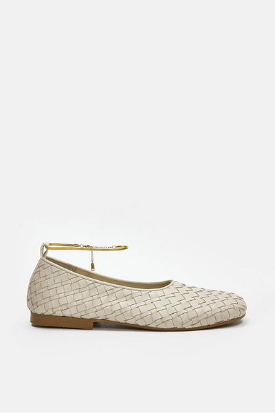 NILUFARR Lisa Beige Genuine Leather Anklet Women's Ballerinas