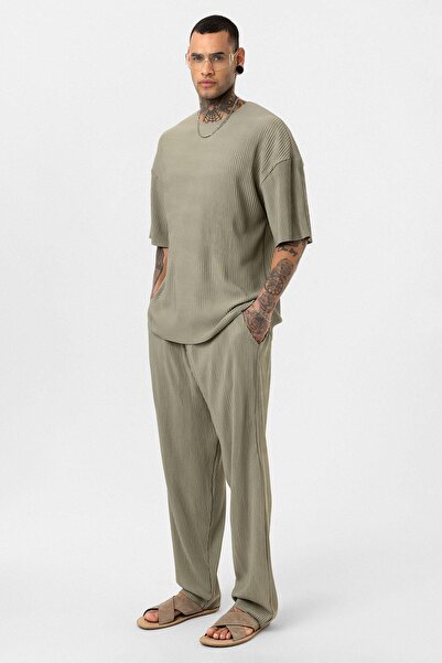 VAMOSCLO Βασικό οττομανικό κοστούμι με λαιμόκοψη μεγάλου μεγέθους χακί