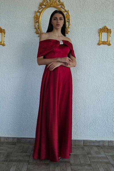 Feminist Front Chest Stone Detailed Evening Dress Red 0801035