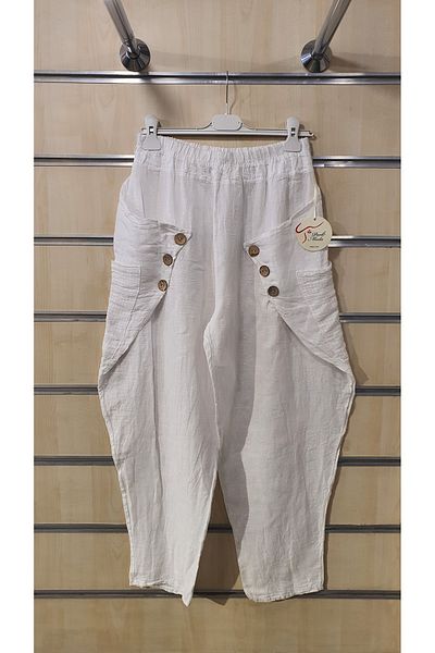 Park Moda Pantaloni din in italian cu detaliu nasturi