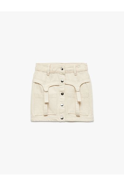 Koton Cotton Pocket Detailed Buttoned Mini Denim Skirt