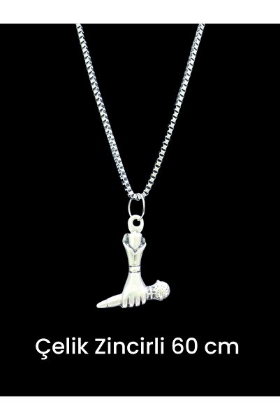 whocares Unisex Kararmaz Çelik Zincirli Eldeki Mikrofon Sembollü Kaliteli Güm...