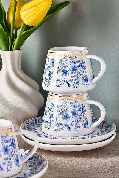 Perotti Blue Ege 6 Person Porcelain Coffee Cup Set