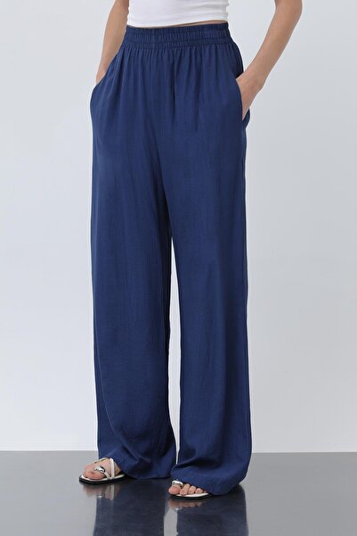 Puane Women's Elastic Waist Loose Trousers - 18239Pnt - Indigo