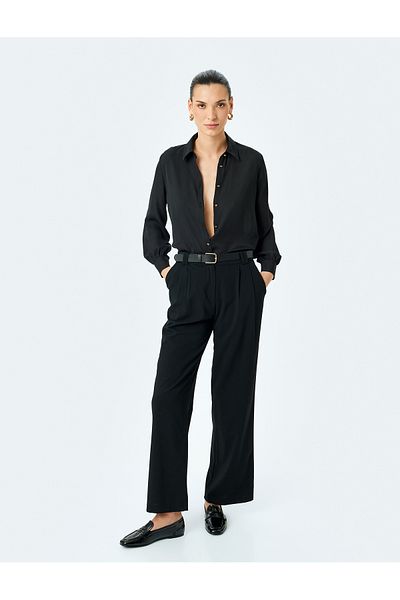 Koton Buttoned Classic Collar Long Sleeve Crepe Shirt