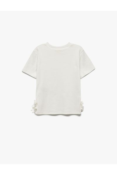 Koton Ribbed Short Sleeve Crew Neck Cotton Bow T-Shirt