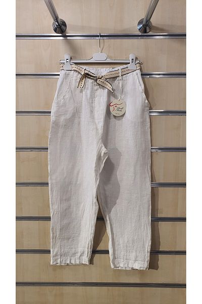 Park Moda Italian Linen Trousers Plain Pattern with Belt