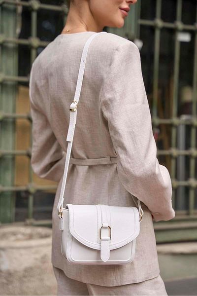Madamra White Women's Buckle Leather Look Mini Hand and Shoulder Bag