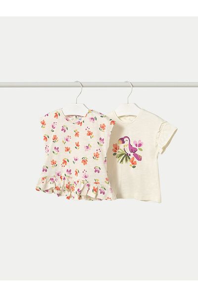 MAYORAL mayoral Girl Set of 2 T-shirts 1047 Beige