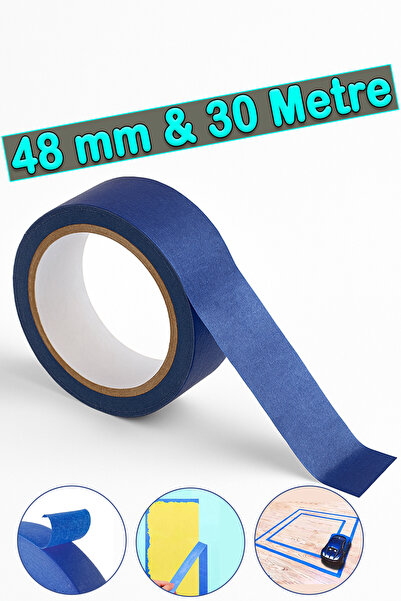 Badem10 Maskeleme Bandı Boyacı Tadilat Mavi Kağıt Bant 48 mm x 30 M Ahşap Cam...