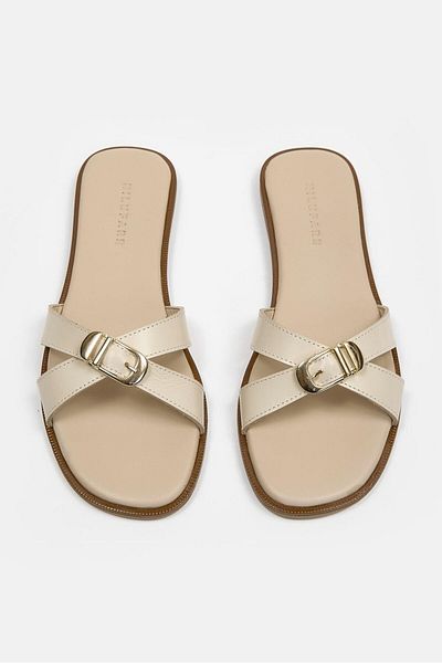 NILUFARR Mazzeo Beige Genuine Leather Women's Slippers