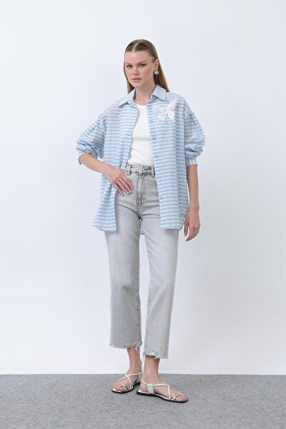 Soul Kadın Kelebek Detaylı Gömlek -32248GML - Mavi