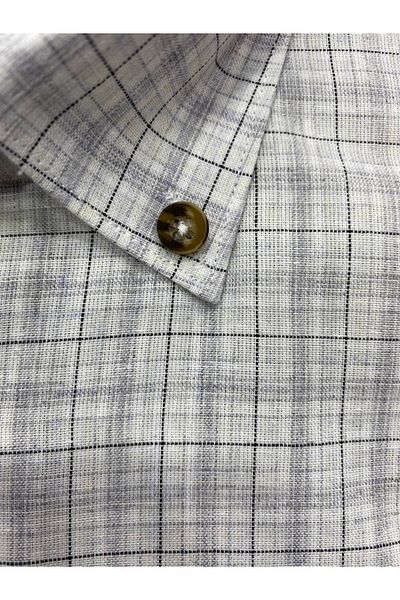 Torivalli Collection Linen Classic Cut Collar Button Short Sleeve Pocket Seasonal Plaid Men's Shirt