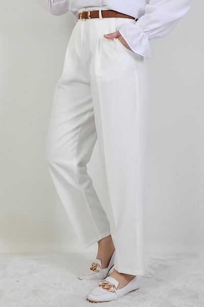 GİYZAMİLA Belted Pencil Pants White