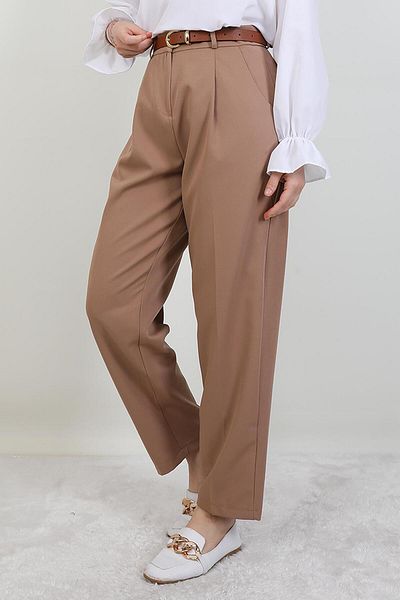 GİYZAMİLA Belted Pencil Pants Milk Coffee