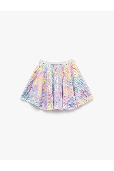 Koton Sequin Sequined Elastic Waist Relaxed Cut Flared Mini Skirt