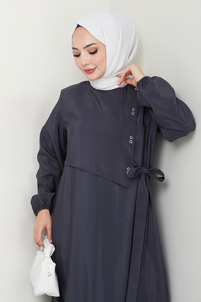 InStyle فستان مودال أنثراسيت مع تفاصيل عين الطيور