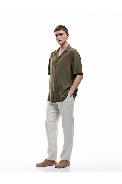 Koton Short Sleeve Turn-Down Collar Buttoned Viscose Shirt