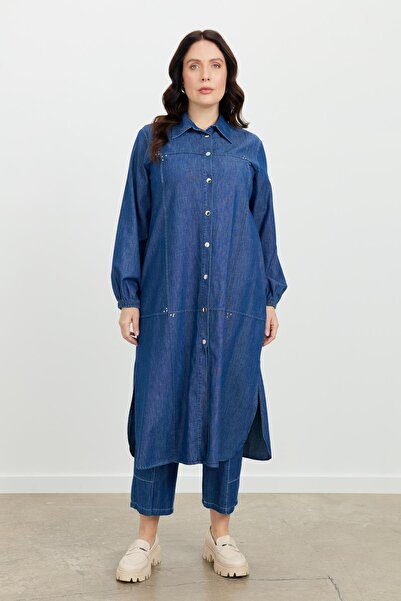 accort Büyük Beden Düğme Detay Kot Giy-Çık-LACI