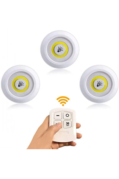 MMP SHOP Uzaktan Kumandalı 3 Lü Led Spot Işık Pilli Gardırop Mutfak Banyo Ayd...