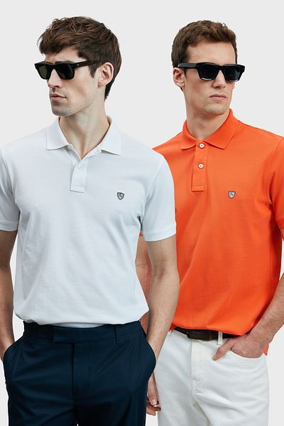 Lufian Με λογότυπο Βαμβακερό Comfort Fit Κουμπί γιακά Polo 2'li Μπλουζάκια Ανδρικό T SHIRT 111040206S2