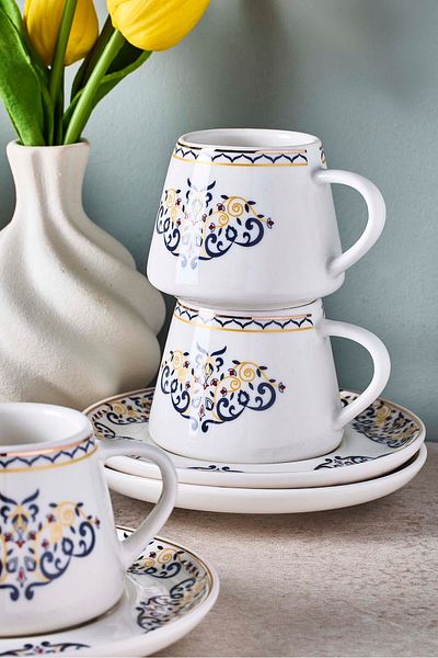 Perotti Blue Ege 6 Person Porcelain Coffee Cup Set