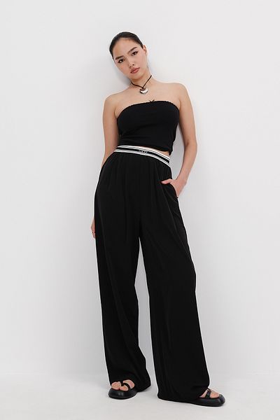 Addax Wide Leg Trousers with Waist Text Detail Pn00024
