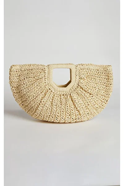 Eataly Shoes Beige Straw Hand Knitted Women's Oval Handbag