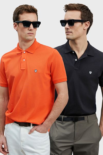 Lufian Με λογότυπο Βαμβακερό Comfort Fit Κουμπί γιακά Polo 2'li Μπλουζάκια Ανδρικό T SHIRT 111040206S2
