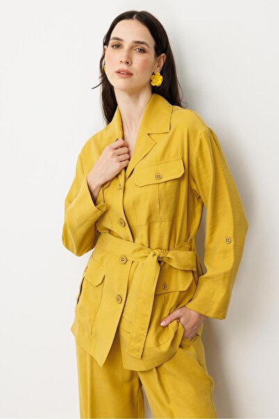 accort Kuşaklı Modal Ceket-SAFRAN