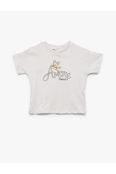 Koton Tweety Lisanslı Pamuklu Kısa Kollu Bisiklet Yaka Baskılı Tişört