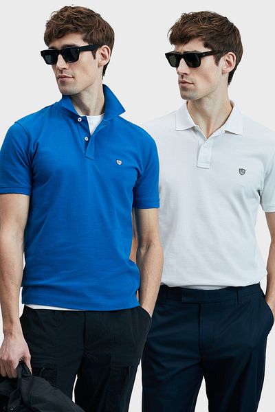 Lufian Με λογότυπο Βαμβακερό Comfort Fit Κουμπί γιακά Polo 2'li Μπλουζάκια Ανδρικό T SHIRT 111040206S2