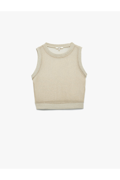 Koton Metalik İplik Detaylı Transparan Kolsuz Bisiklet Yaka Parlak File Süveter