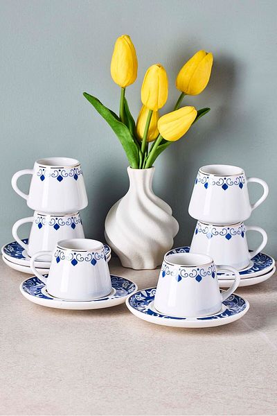 Perotti Blue Ege 6 Person Porcelain Coffee Cup Set