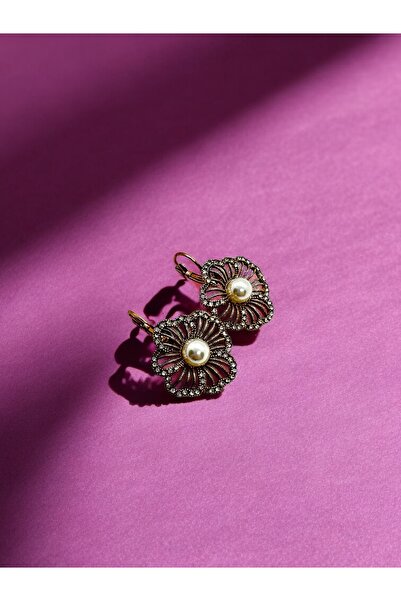 FUYA JEWELLERY Taşlı Çiçek Motif Inci Küpe