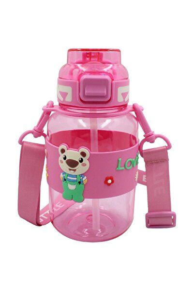 Noki زجاجة مياه بغطاء قابل للقفل للأطفال مع شفاطة وشماعة ودب 800 مل