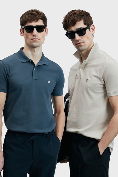 Lufian Με λογότυπο Βαμβακερό Comfort Fit Κουμπί γιακά Polo 2'li Μπλουζάκια Ανδρικό T SHIRT 111040206S2