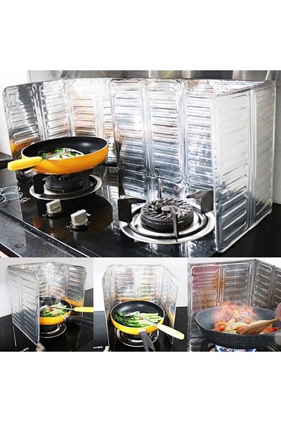 NEZADE STORE Cooker Oil Splash Protector Folding Aluminum Plate - Easy to Wipe Picnic Tube Anti-Wind Panel