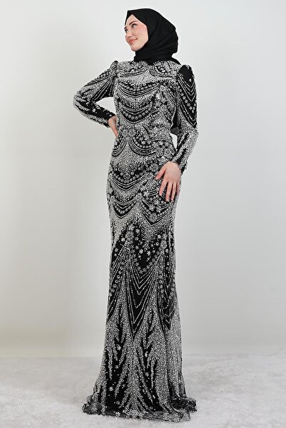 GİYZAMİLA Victoria Taşlı Abiye Siyah