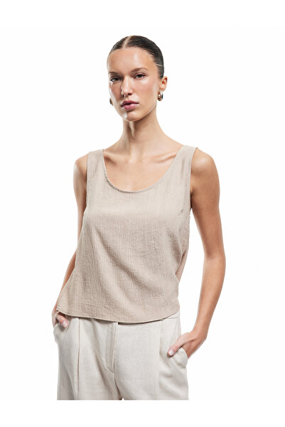 Koton Viscose Crinkle Fabric U Neck Strap Blouse