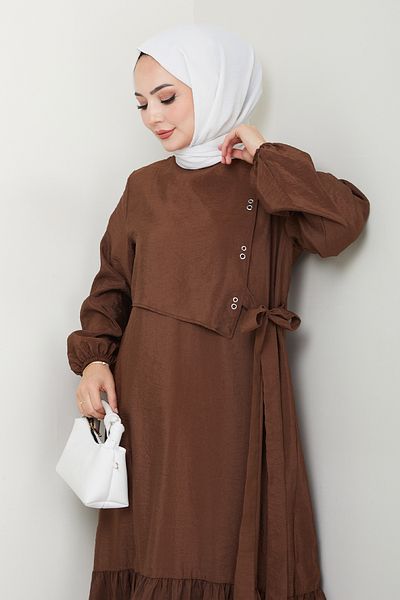 InStyle Φόρεμα Modal Bitter Brown με λεπτομέρεια Bird's Eye
