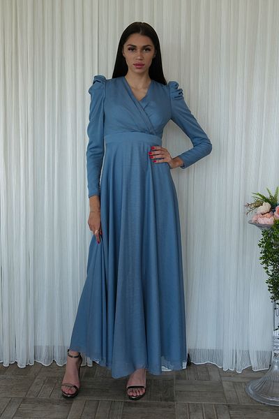 Feminist V-Neckline Sparkle Long Sleeve Evening Dress Indigo 6502514