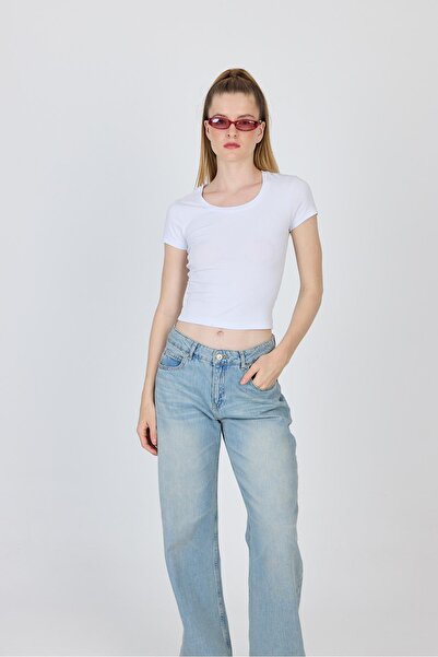 Rays Tricou Crop Basic cu decolteu alb 9200M