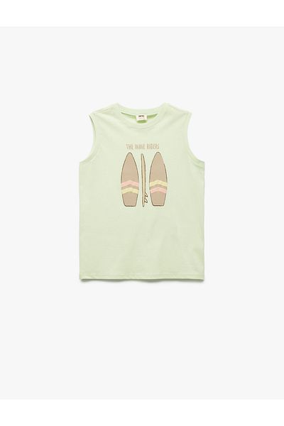 Koton Cotton Crew Neck Printed Sleeveless T-Shirt